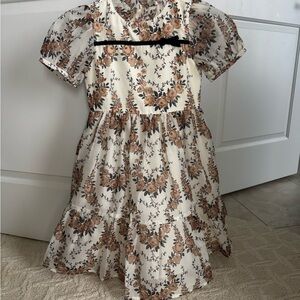 Janie and Jack Cream Floral Dress with Puff Sleeves